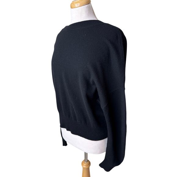 LEWIT Cashmere Blend Drop Shoulder Sweater Snap Details Black Size Large - Picture 8 of 12